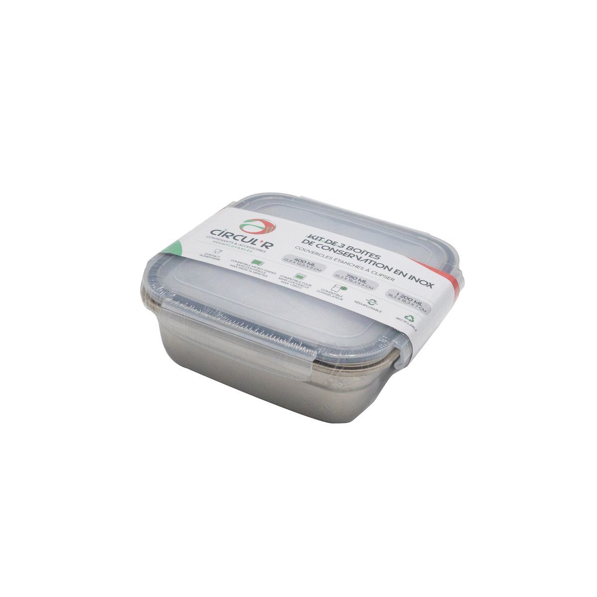 BOITES INOX X3 400ML -750ML -1200ML - Passage au congélateur, micro-ondes et fours traditionnels - PUBLI EMBAL